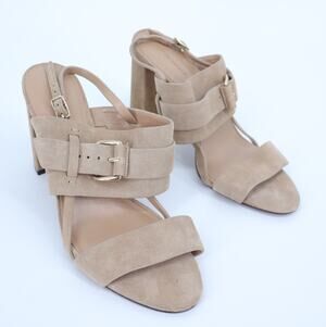 BANANA REPUBLIC Double Strap Suede Heeled Sandals Tan Slingback Women's 9